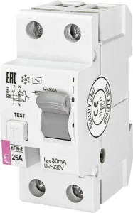 Дифференциальное реле ETI EFI6-2 25/0,03 тип AC 6kA 2062132