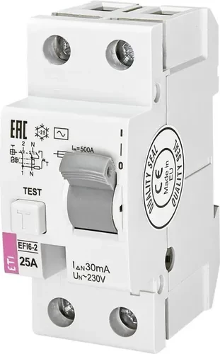 Дифференциальное реле ETI EFI6-2 25/0,03 тип AC 6kA 2062132 Дифференциальное реле ETI EFI6-2 25/0,03 тип AC 6kA 2062132