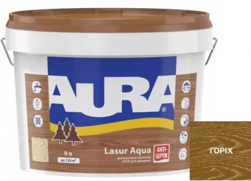 Деревозащитное средство AURA Lasur Aqua акриловое 9л орех Деревозащитное средство AURA Lasur Aqua акриловое 9л орех