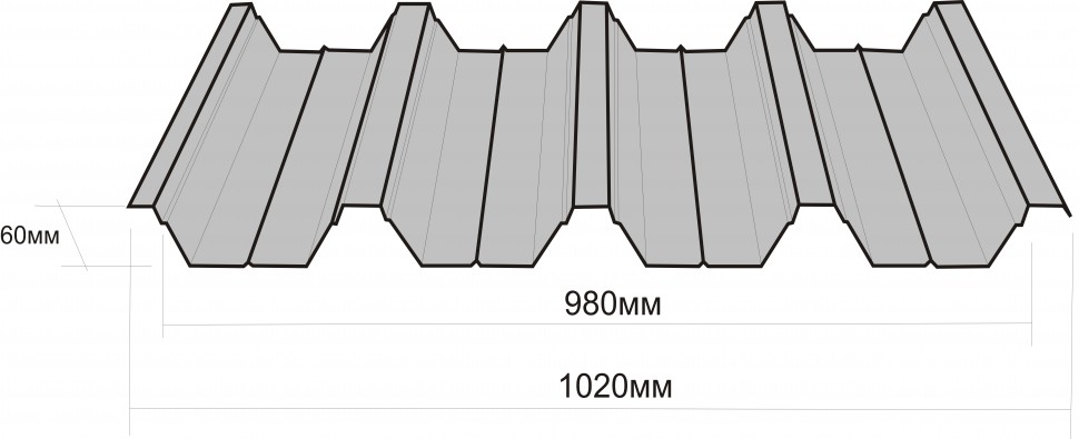 Профнастил  Н-57 Цинк 0,45мм (1020/940мм)