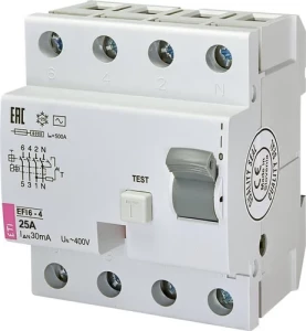 Дифференциальное реле ETI EFI6-4 25/0,03 тип AC 6kA 2062137
