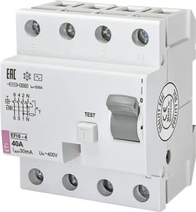 Дифференциальное реле ETI EFI6-4 40/0,03 тип AC 6kA 2062138