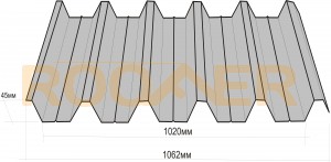 Профнастил  Н45 Цинк 0,45мм (1065/1010мм)