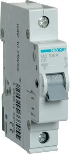 Автоматический выключатель HAGER 1р 6А МС106А Автоматический выключатель HAGER 1р 6А МС106А