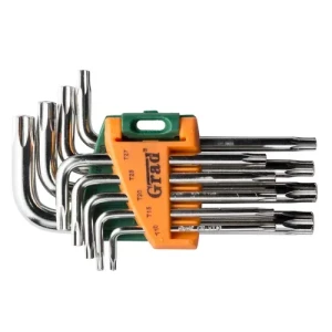 Набір ключів TORX 9шт T10-T50мм CrV (короткі з отвором) GRAD   4022275
