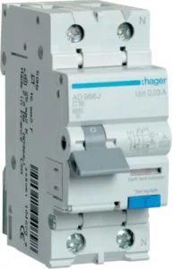 Дифференциальный автомат HAGER 1+N 16A 30 mA С 6 КА A 2м AD966J