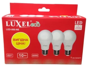 Лампа LED LUXEL Е27 10Вт A-75 4000К 060-NE мультипак 3шт