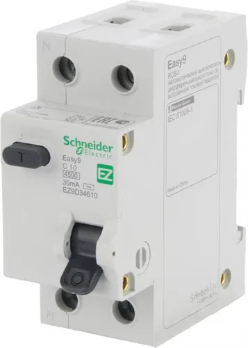 Дифференциальный автомат SCHNEIDER ELECTRIC 1р+N 10А 30мА С АС EZ9D34610 Дифференциальный автомат SCHNEIDER ELECTRIC 1р+N 10А 30мА С АС EZ9D34610