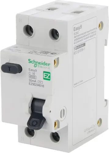 Дифференциальный автомат SCHNEIDER ELECTRIC 1р+N 16А 30мА С АС EZ9D34616 Дифференциальный автомат SCHNEIDER ELECTRIC 1р+N 16А 30мА С АС EZ9D34616