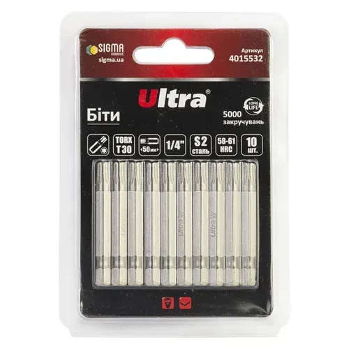 Бита Sigma Ultra Torx T30 50мм блистер 10шт 4015532 Бита Sigma Ultra Torx T30 50мм блистер 10шт 4015532