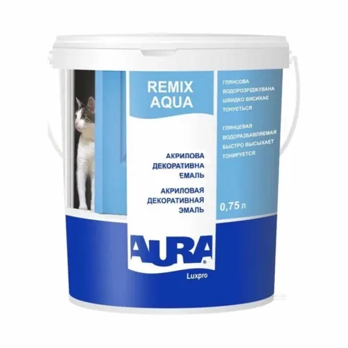 Эмаль декоративная акриловая AURA Luxpro Remix Aqua 0,75л Эмаль декоративная акриловая AURA Luxpro Remix Aqua 0,75л