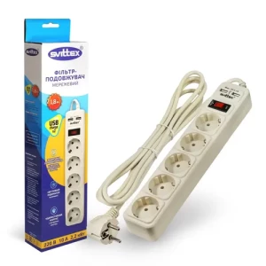 Фильтр сетевой SVITTEX 1.8м с USB 10А 2.2кВт SV-023