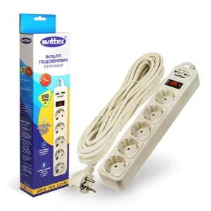 Фильтр сетевой SVITTEX 3м с USB 10А 2.2кВт SV-024