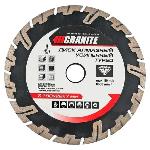 Диск алмазный GRANITE Reinforced Turbo 180мм 9-03-180 Диск алмазный GRANITE Reinforced Turbo 180мм 9-03-180