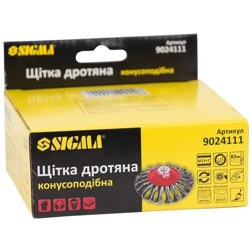 Щетка конусная SIGMA 115мм*М14 плетеная проволока 9024111 Щетка конусная SIGMA 115мм*М14 плетеная проволока 9024111
