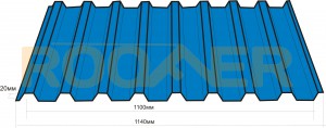 Профнастил ТП-20 с полимерным покрытием 0,45мм (1145/1100мм)