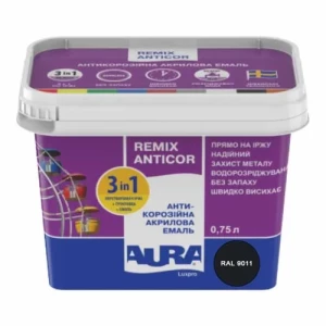 Эмаль антикоррозионная AURA Luxpro Remix Anticor черная 0,75л