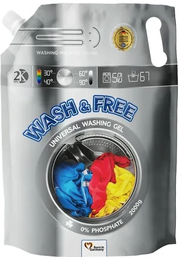 Гель для стирки Wash and Free универсальный дой-пак 2кг Гель для стирки Wash and Free универсальный дой-пак 2кг
