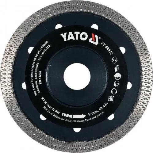 Диск алмазный YATO 125*1,6*10*22,2мм по гресу, стеклу, керамике YT-59972 Диск алмазный YATO 125*1,6*10*22,2мм по гресу, стеклу, керамике YT-59972