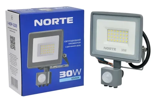 Прожектор NORTE 30W с датчиком движения 6500K 1-NSP-1223 Прожектор NORTE 30W с датчиком движения 6500K 1-NSP-1223