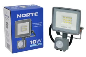 Прожектор NORTE 10W с датчиком движения 6500K 1-NSP-1221