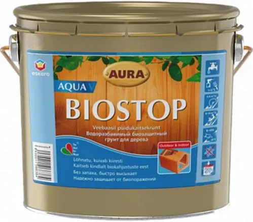 Грунт AURA Biostop для древесины 0,9л против жуков и грибка Грунт AURA Biostop для древесины 0,9л против жуков и грибка
