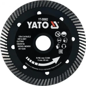Диск алмазный YATO 125*1,3*10*22,2мм Turbo по гресу, керамике YT-59982