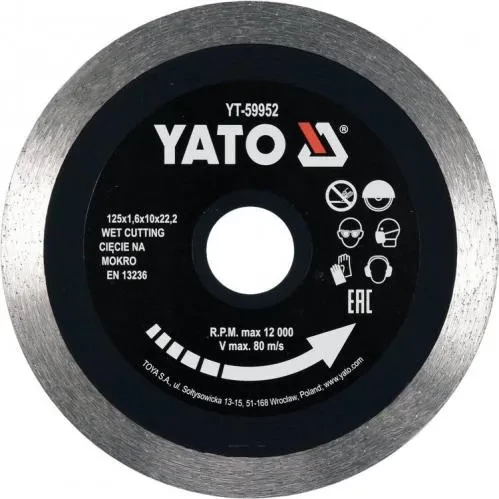Диск алмазный YATO 125*1,6*10*22,2мм по гресу, стеклу, керамике YT-59952 Диск алмазный YATO 125*1,6*10*22,2мм по гресу, стеклу, керамике YT-59952