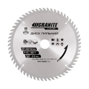 Диск пильный по дереву GRANITE 250*32*60Т с твердосп. напр. 5-25-060