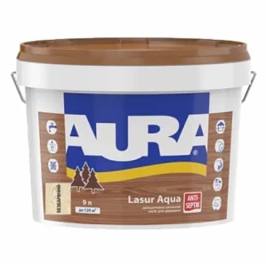 Деревозащитное средство AURA Lasur Aqua акриловое 9л бесцветное.