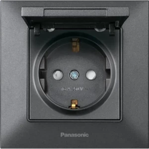Розетка PANASONIC Arkedia Slim дымчатая 1-я с заземлением и крышкой WNTC0210-2DG