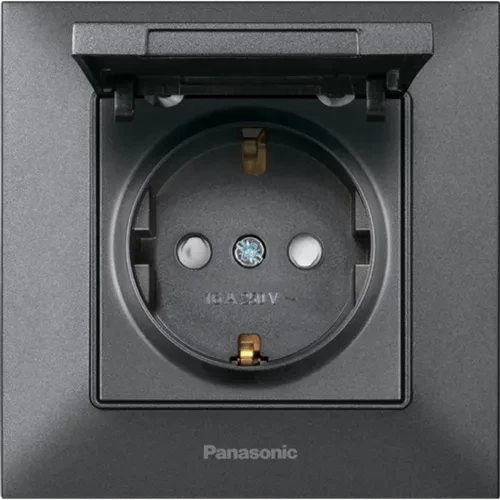 Розетка PANASONIC Arkedia Slim дымчатая 1-я с заземлением и крышкой WNTC0210-2DG Розетка PANASONIC Arkedia Slim дымчатая 1-я с заземлением и крышкой WNTC0210-2DG
