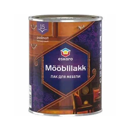 Лак акриловый ESKARO Mooblilakk 15 прозрачный 0,9л Лак акриловый ESKARO Mooblilakk 15 прозрачный 0,9л