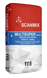 Клей для плитки SCANMIX MULTISUPER 115 25кг белый Клей для плитки SCANMIX MULTISUPER 115 25кг белый