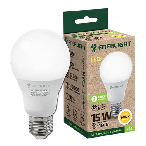Лампа LED ENERLIGHT E27 15Вт A65 4100К Лампа LED ENERLIGHT E27 15Вт A65 4100К