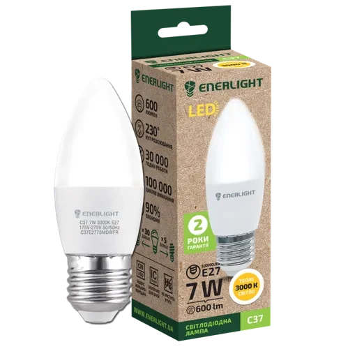 Лампа LED ENERLIGHT E27 9Вт C37 4100К Лампа LED ENERLIGHT E27 9Вт C37 4100К
