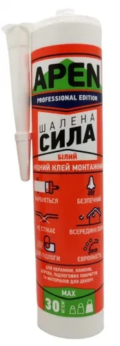 Клей монтажный APEN 'Безумная сила' акриловый белый 280мл Клей монтажный APEN 'Безумная сила' акриловый белый 280мл