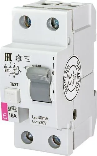 Дифференциальное реле ETI EFI6-P2 AC 16/0.03 6kA Дифференциальное реле ETI EFI6-P2 AC 16/0.03 6kA