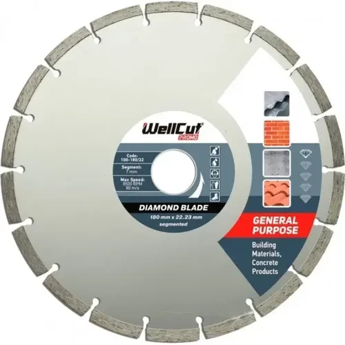 Круг алмазный Wellcut Promo сегмент 180мм*7*22,2мм 100-180/22 Круг алмазный Wellcut Promo сегмент 180мм*7*22,2мм 100-180/22