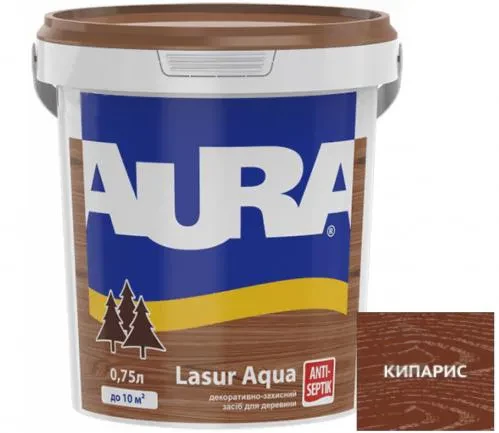 Деревозащитное средство AURA Lasur Aqua акриловое 0,75л кипарис. Деревозащитное средство AURA Lasur Aqua акриловое 0,75л кипарис.