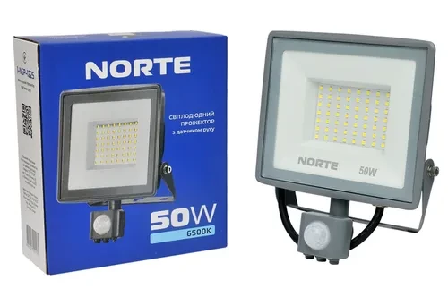 Прожектор NORTE 50W с датчиком движения 6500K 1-NSP-1225 Прожектор NORTE 50W с датчиком движения 6500K 1-NSP-1225