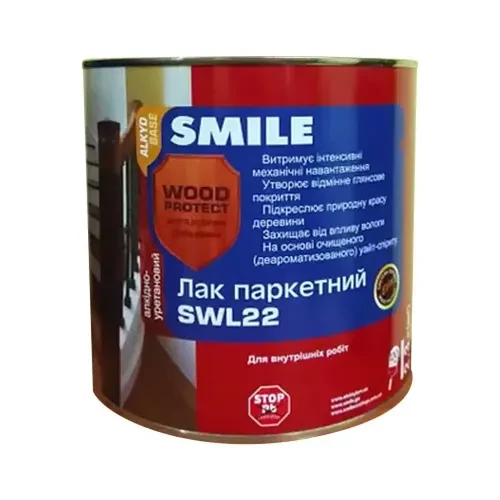 Лак SMILE паркетный SWL-22 алкидный 0,75л полуматовый Лак SMILE паркетный SWL-22 алкидный 0,75л полуматовый