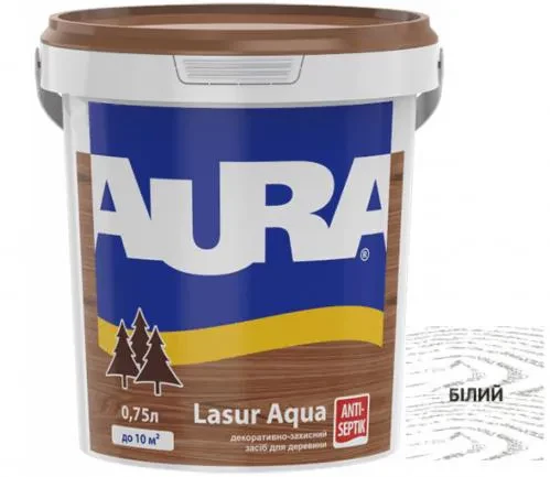 Деревозащитное средство AURA Lasur Aqua акриловое 0,75л белый. Деревозащитное средство AURA Lasur Aqua акриловое 0,75л белый.