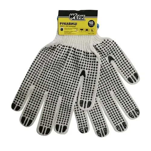 Werk Gloves вязаные HB Natur. Черное ПВХ убийство.10 We2119 Werk Gloves вязаные HB Natur. Черное ПВХ убийство.10 We2119