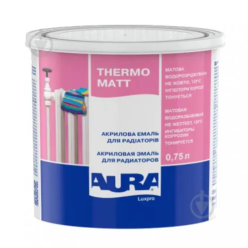Эмаль для радиаторов AURA Luxpro Thermo 0,75л акриловая матовая Эмаль для радиаторов AURA Luxpro Thermo 0,75л акриловая матовая